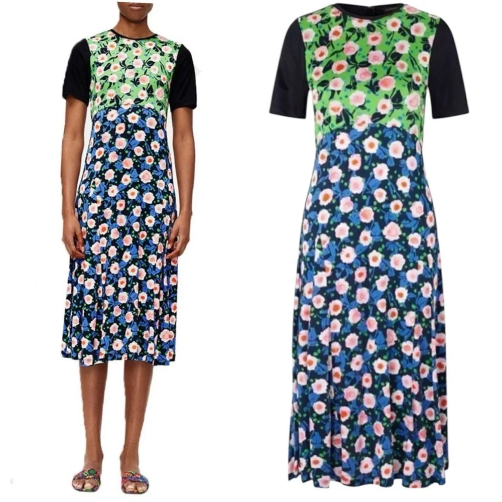 Stine Goya Scout Floral Print Bodycon Short Sleeve A-Line Midi Dress Small NEW - Picture 2 of 10